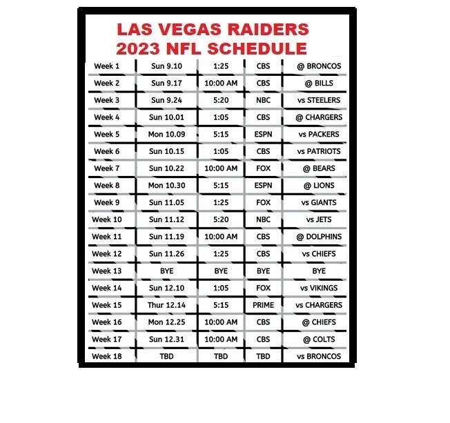 las vegas raiders schedule printable