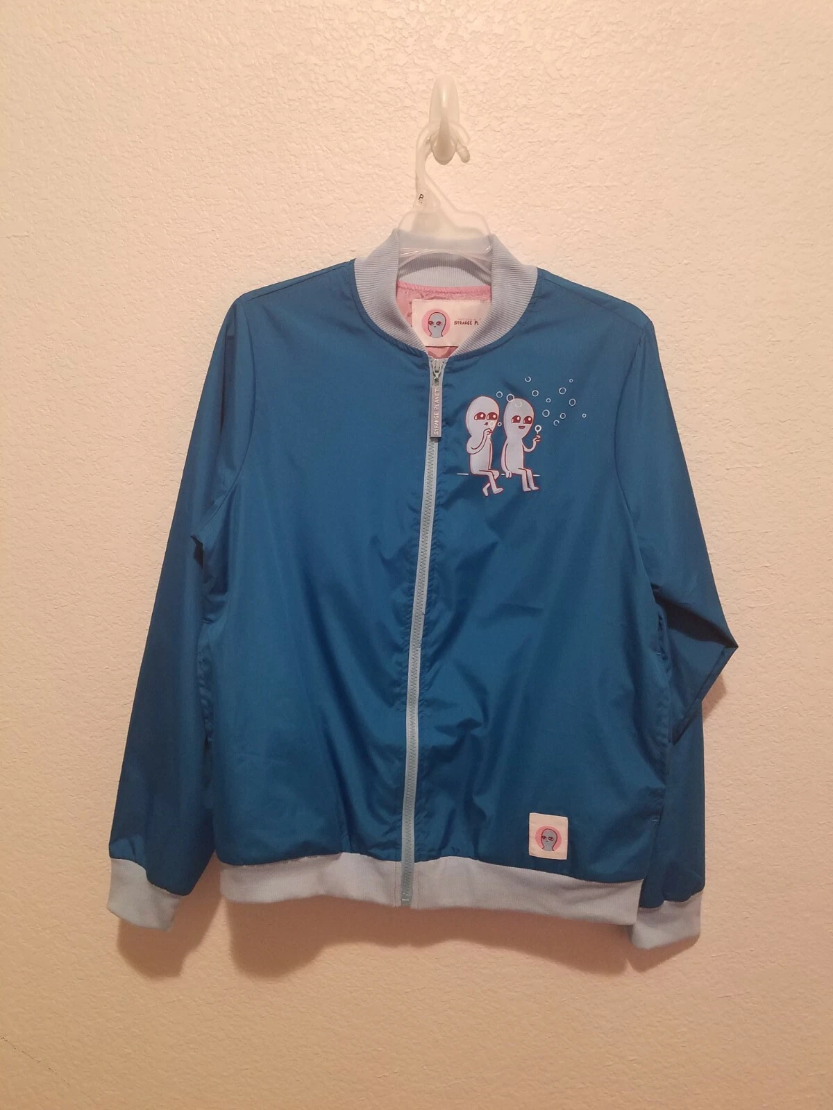 Strange Planet Nathan Pyle Alien Bubbles Blue Windbreaker Bomber Jacket XS image 1