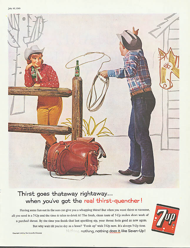 Thataway rightaway 1960 7up ad cowboy cowgirl lariat | eBay