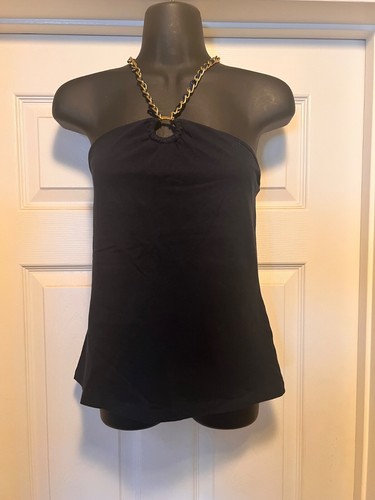 Jones New York Signature Womens Halter Top L Stretchy Keyhole Front w/gold chain - 第 1/6 張圖片