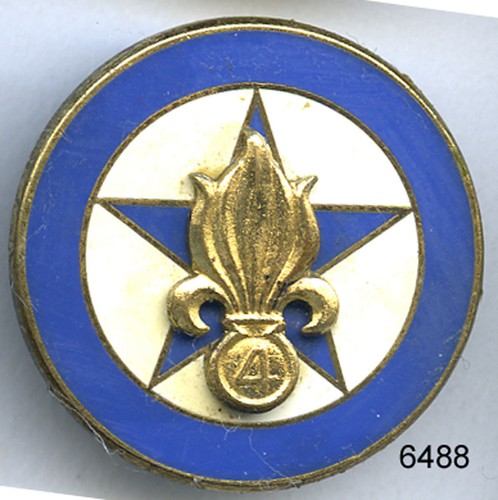 Insigne Légion étrangère 4° REI / 2° Compagnie - Porté, Algérie, Années 50-60 (émail Abîmé)