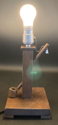 Antique wood Handmade Water Well Pull Chain Table Lamp Rusic Farmhouse Decor 9" - Picture 2 of 12