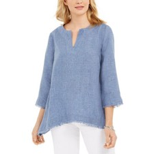 Charter Club Women's Linen Tunic, Blue, LARGE NEW W YAG