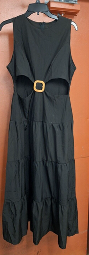 New Cut Crew Open Side Maxi Ruffle Black Plus XL Dress Party Glam Boho Show Off - Picture 4 of 7