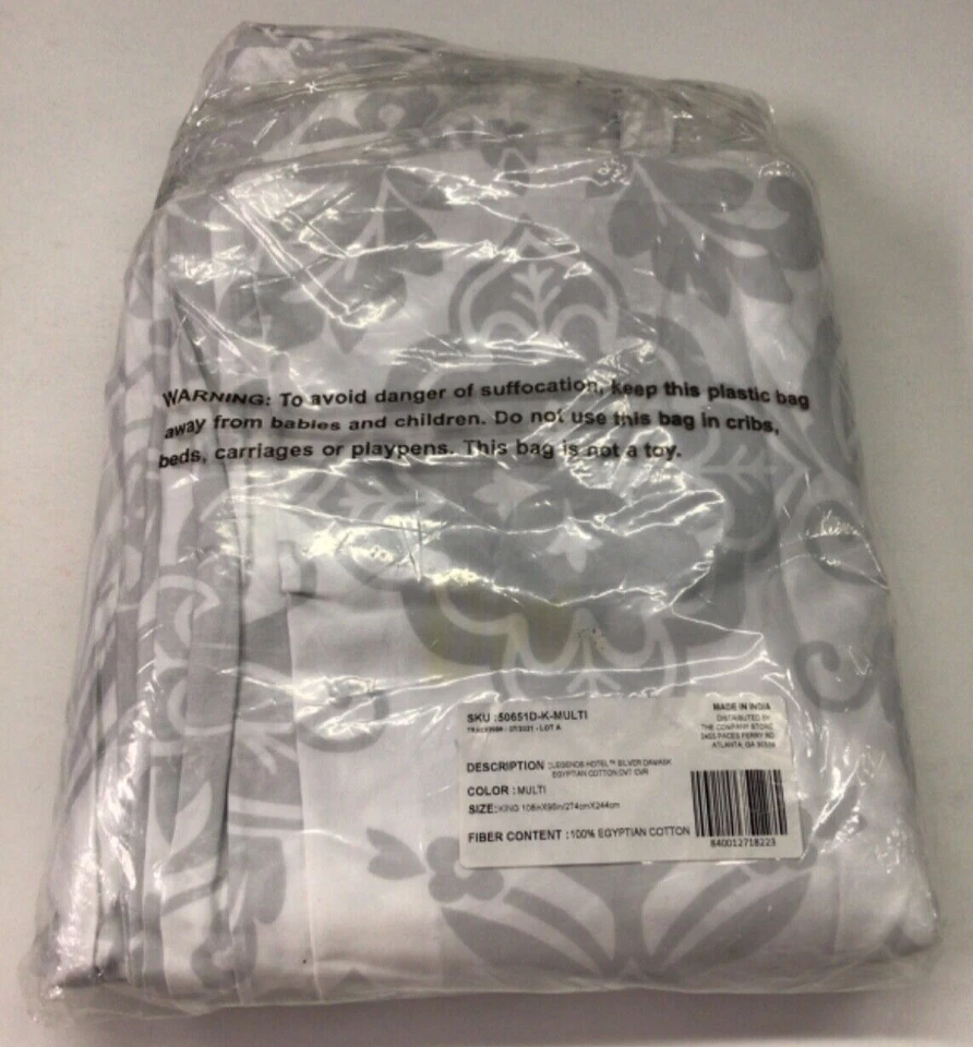 Funda nórdica de algodón egipcio The Company Store Legends Hotel plata damasco REY Foto 2 de 2