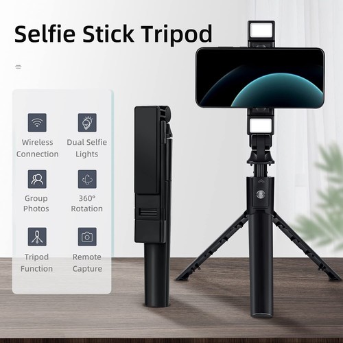 Supporto per selfie 3 in 1 con luci a doppio LED e telecomando wireless - Imagen 2 de 9