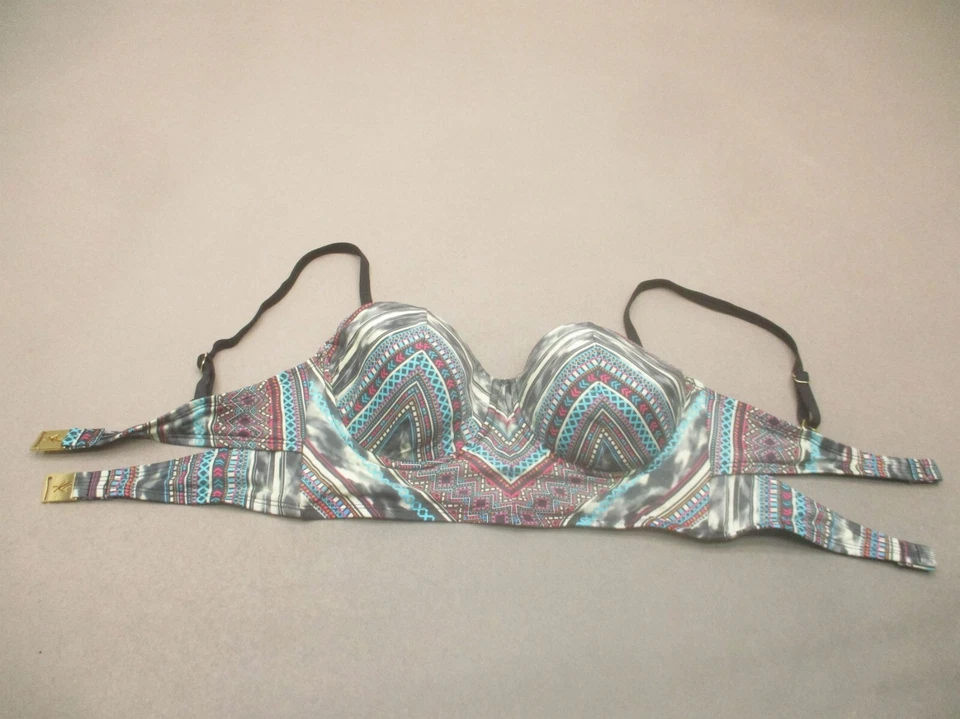 Top de biquíni Kenneth Cole feminino tamanho M multicolorido forrado com aro fecho traseiro 8E - Imagem 3 de 4