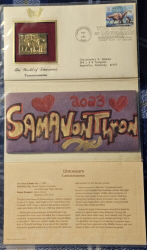 USPS first day of issue 22kt gold stamp world of dinosaurs camarasarus 1997