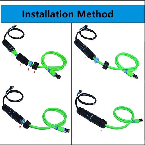 IP68 Waterproof RJ45 Cat6 Gigabit Shielded Female to Female LAN Connector Black - Photo 9/10