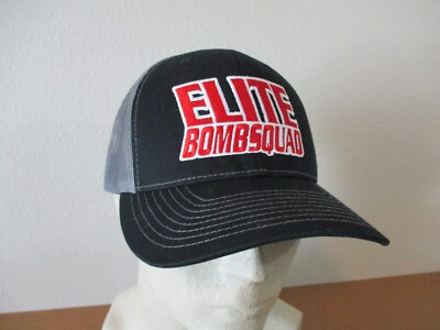 Elite Bomb Squad Trucker Hat Snap Back Gray Red Logo Cyberpunk Skater Gamer Mens