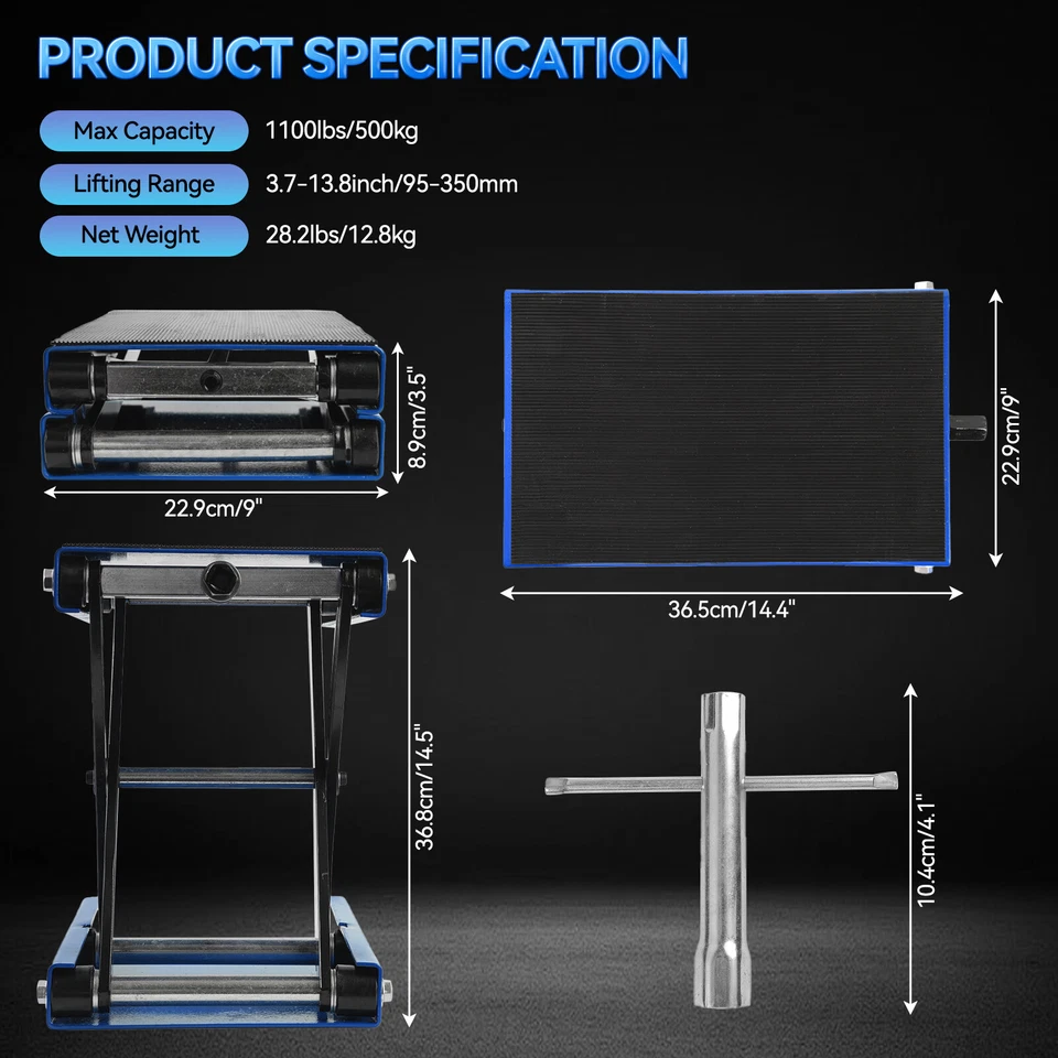 Heavy Duty Motorcycle 1100lb Scissor Jack Lift Wide Deck Hoist Stand ATV Bike BL - Image 3 of 4