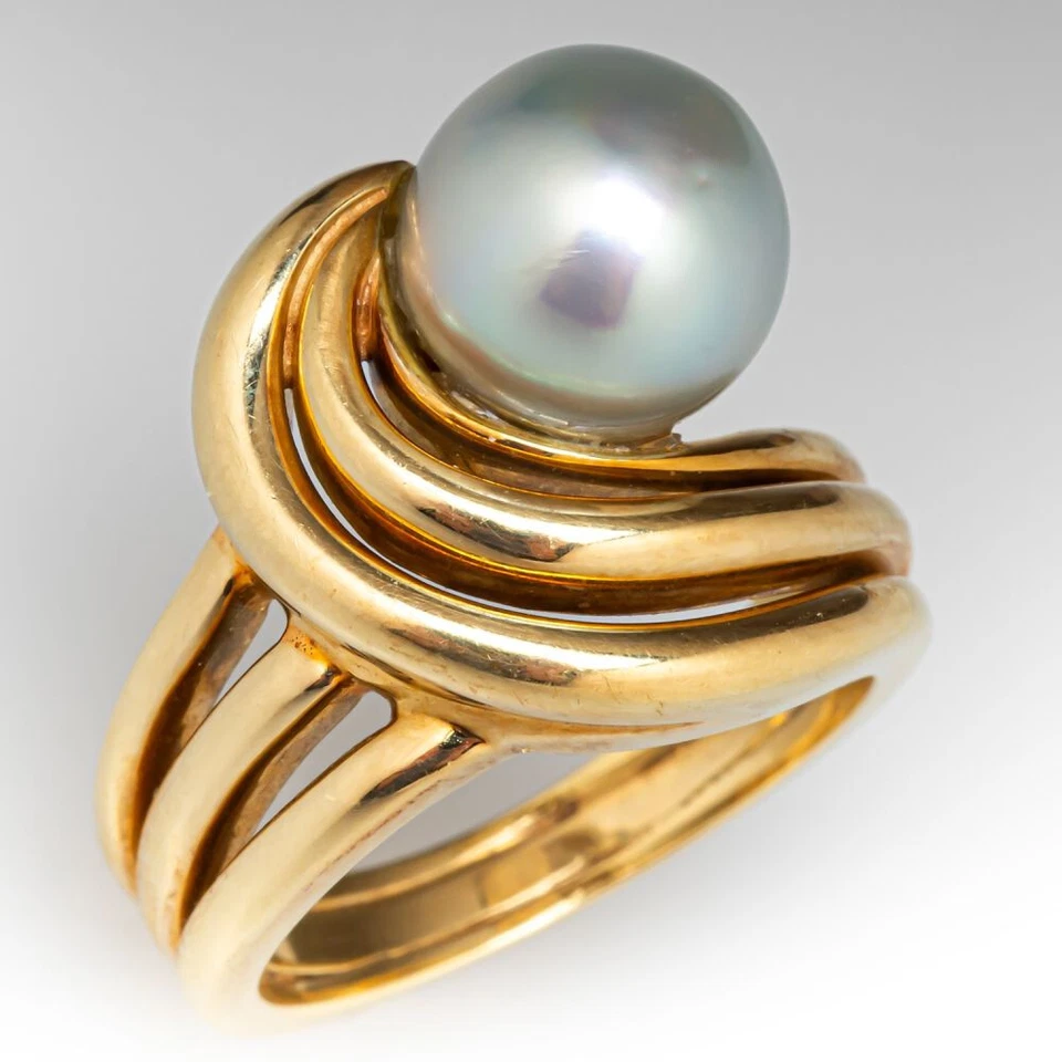 Anillo de plata de ley 925 natural con perlas del Mar del Sur de regalo para compromiso Foto 2 de 4