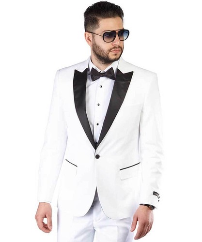 Slim Fit 1 Button Peak Lapel Tuxedo Jacket Satin Collar Dinner Blazer AZAR MAN - 第 7/23 張圖片