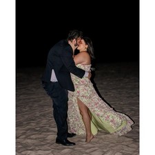 BHLDN floral chiffon strapless ruched maxi dress size L romantic