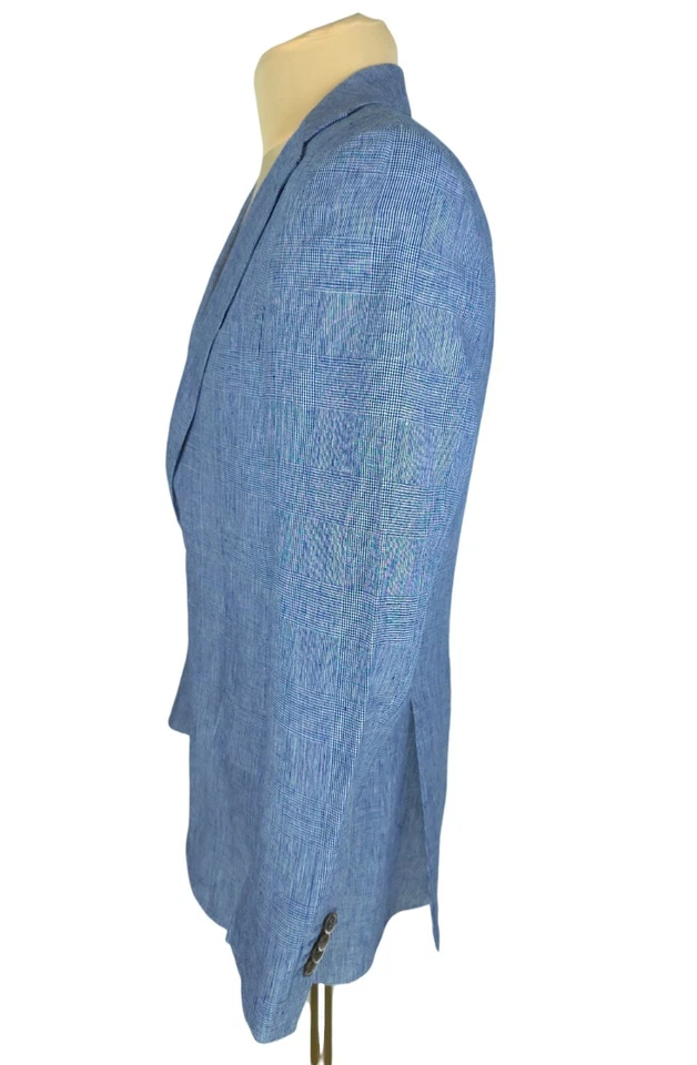 Suitsupply Mens Blue Check Linen Blazer Jacket Size EU 46 / US 36 (S) - Image 4 of 4