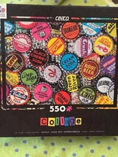 CEACO PUZZLE “COLLAGE SODA BOTTLE CAPS” 550 PIECES 24x18 NEW! Free Shipping