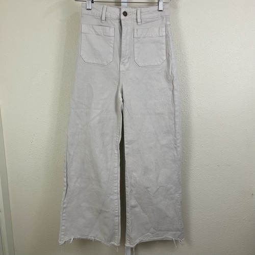 Rollas Sailor High Rise Wide Leg Denim Jeans Size 26 Raw Hem Off White