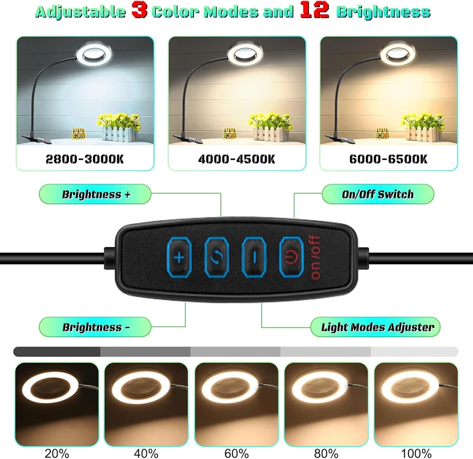 10X Magnifying Glass with Light, Clip-On, 48 LED, Dimmable, for Crafts DIY Repai - Image 3 of 4
