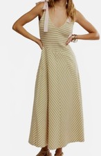 Free People Free-Est Cecelia Midi Dress Striped Printed Smocked Cotton XL 286348