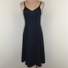 Y2K Byer Too Midi Slip Dress 5 Womens Black Polka Dot V-Neck 90s Vintage Retro