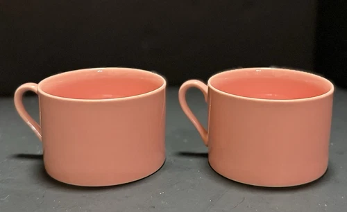 2 VTG Fitz & Floyd Coral Peach Cups Total Color Spectrum Japan ~2.5" H Mugs Pink