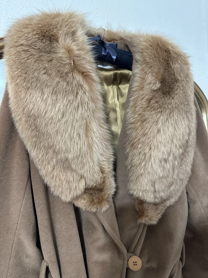 Alorna Fox 毛皮和羊绒大衣,带腰带,彩色骆驼 — 第 3/4 张图片