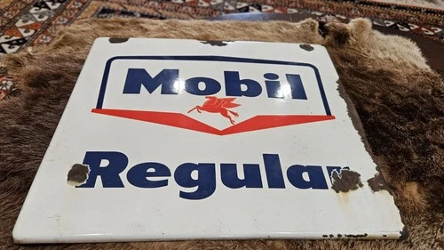 VTG Mobile Oil Pegasus Gas Pump Plate Original Nice Condition Porcelain