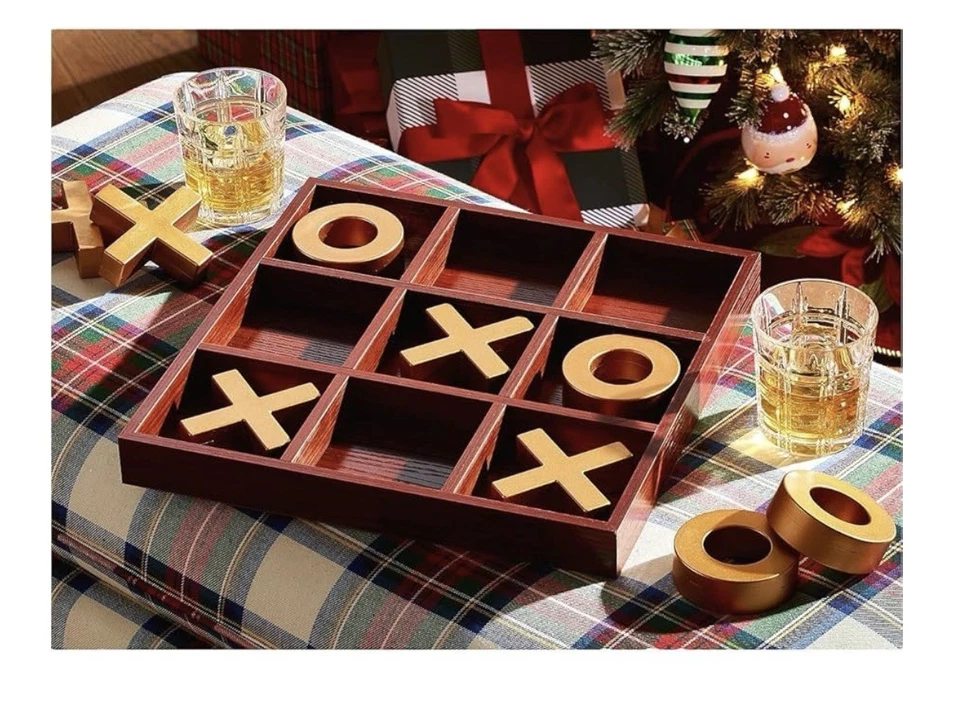 NEW! Oversized 14” Jumbo Wood Gold Tic-Tac-Toe Set Game Board Decor Party Gift - Image 2 of 4