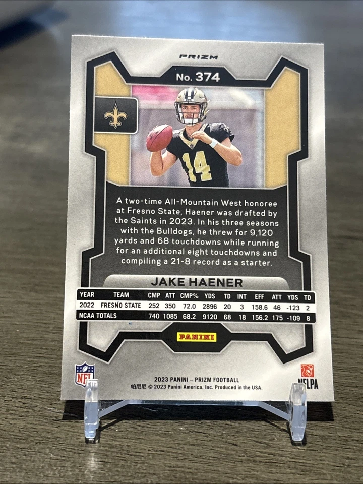 2023 Panini Prizm - Rookies Jake Haener #374 Lazer Prizm (RC) - Image 2 of 2