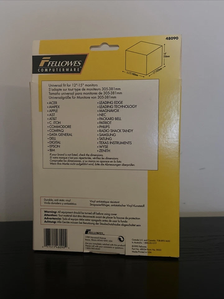 Fellowes CRT Monitor Dust Cover  12"-15" PC Computer Monitors New Vinyl PVC Free - Image 3 of 4