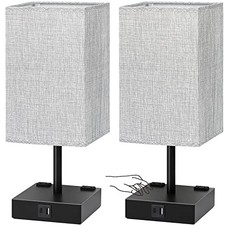 Bedside Table Lamps Set of 2 - Touch Nightstand Lamp for Bedroom with USB C A...