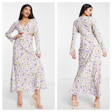NWT ASOS Cut Out Side Maxi Dress Size 10 Lilac Floral Long Sleeve Fairy Coquette