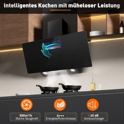 SNDOAS Dunstabzugshaube 90cm, 800 m³/h Saugkraft, A+++ , Touchscreen Schwarz