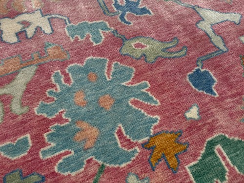 9x12 PINK WOOL RUG OUSHAK ORIENTAL new handmade handwoven blue green large soft - Picture 13 of 24