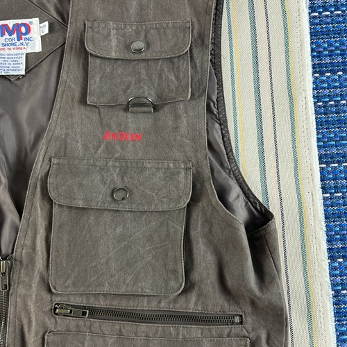 VTG MVP Jim Beam Mens Hunting Vest Large Brown Safari Full Zip Fishing #8490 - Picture 3 of 8
