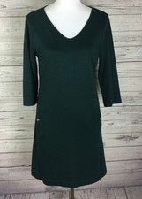 New York & Co. Women’s Dark Green V-Neck Stretch Knit Shift Dress Size S Pockets