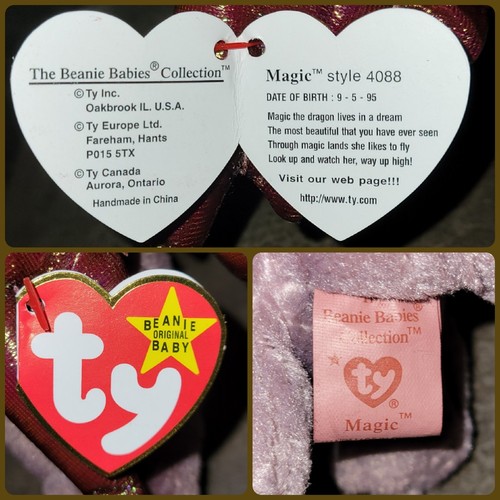 ♡ MAGIC ♡ 1995 Ty Beanie Babies Wing DRAGON *Hand-Dyed COCOA BROWN* Baby *MWMT* - Picture 2 of 5