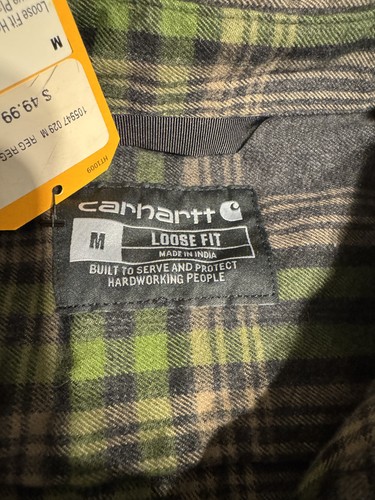 Camisa Carhartt Para Hombre Mediana Verde Gris Franela a Cuadros Manga Larga Peso Pesado Trabajo - Imagen 5 de 11