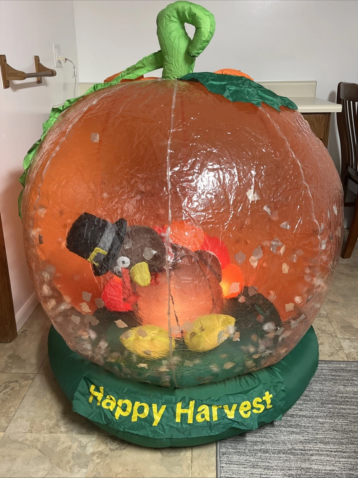 Tested RARE Gemmy Airblown Inflatable 4ft Turkey Inside Pumpkin - Happy Harvest