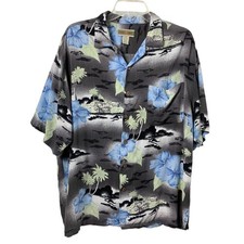 Original Island Sport Hawaiian Shirt Men Large Gray Blue Tropical Beach Vacation