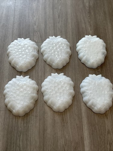 White Milk Glass Grape Pattern Candy Dish 7” X 6” Lot Of 6 VTG - Picture 7 of 12