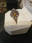 New ListingVintage Sterling Silver 18k Gold Multi-Gem Stone Thai Princess Harem Ring AS IS