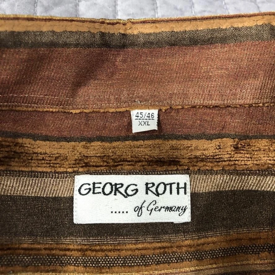 Georg Roth Shirt Mens 2XL Brown Striped Button Germany XXL 45/46 Long Sleeve - Image 3 of 4