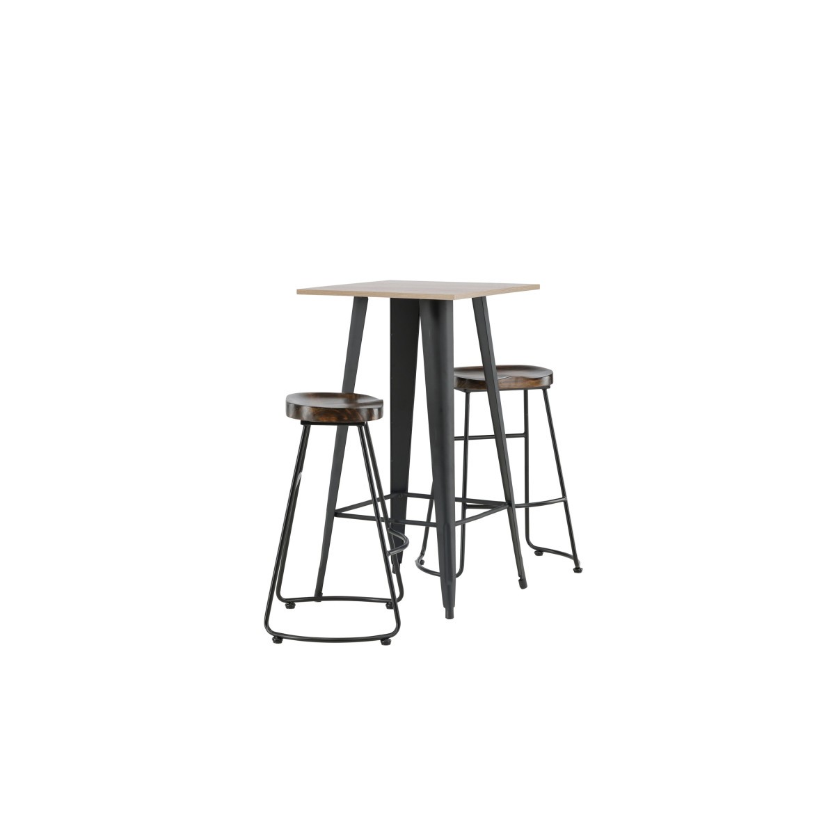 Table de Bar et 2 Tabourets Tempe & Ozark Ensemble 105cm Noyer et Noir