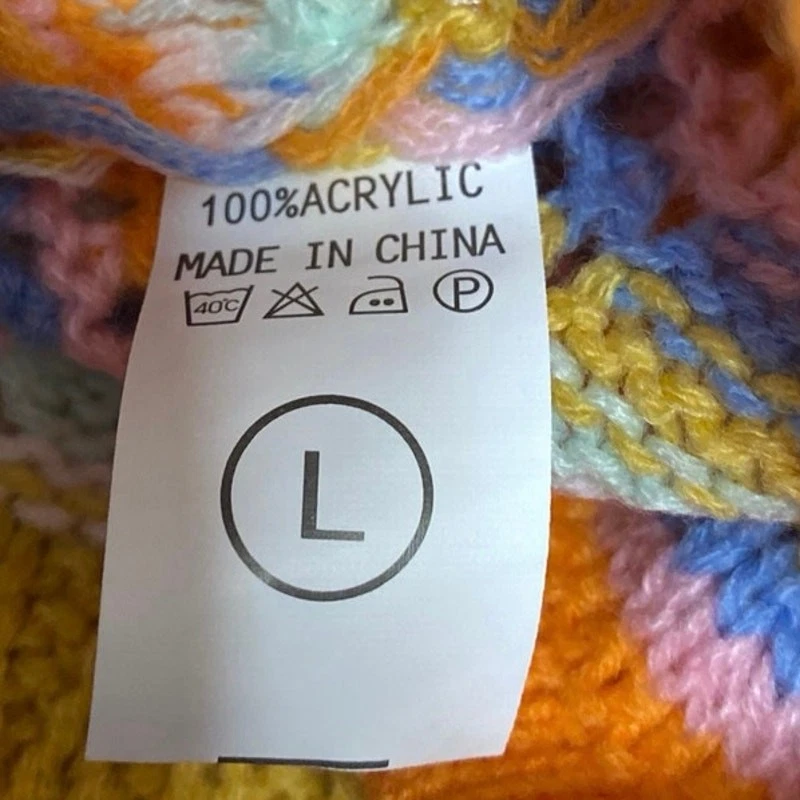 Mini Vestido Suéter Para Mujer Multicolor Rayas Crochet Tejido Manga Larga Talla L Foto 3 de 3