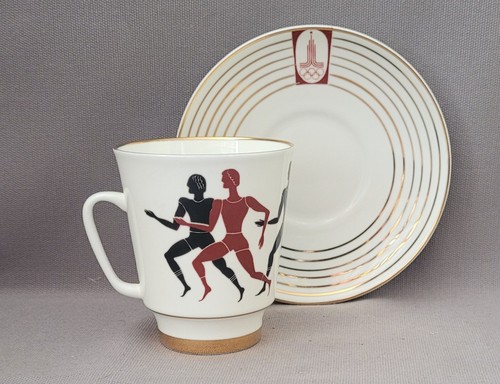 LOMONOSOV RUSSIAN PORCELAIN 1980 MOSCOW OLYMPICS COMMEMORATIVE CUP & SAUCER - Picture 3 of 9
