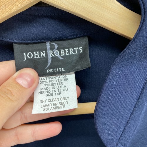 New John Roberts Blouse Women 14P Petite Blue Collared Short Sleeve Tasseled - Picture 7 of 11