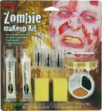 Zombie Make Up Kit Halloween Teeth, Blood Capsule, Liquid Latex, etc 