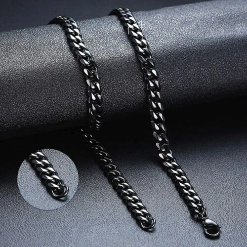 Mens Womens Curb Chain Black Stainless Steel Cuban Link Necklace 18" 20" 22" 24"