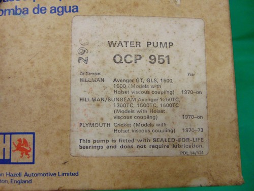 Hillman Avenger, Pompa Acqua Plymouth Cricket, per Auto con Ventilatore VISCOUS - Foto 2 di 5